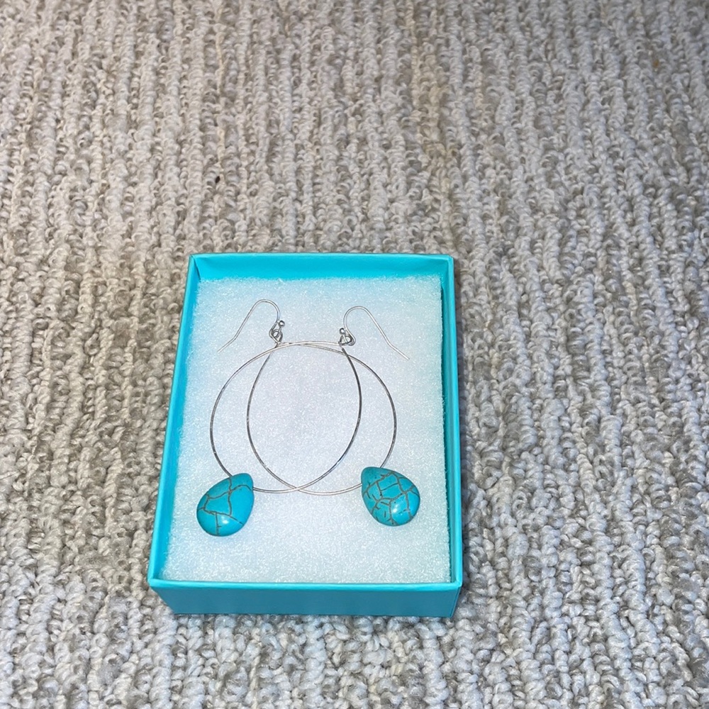 Blue Stone Hoop Hanging Earrings